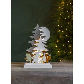 Vianočná drevená svetelná LED dekorácia Star Trading Forest Friends, výška 44 cm