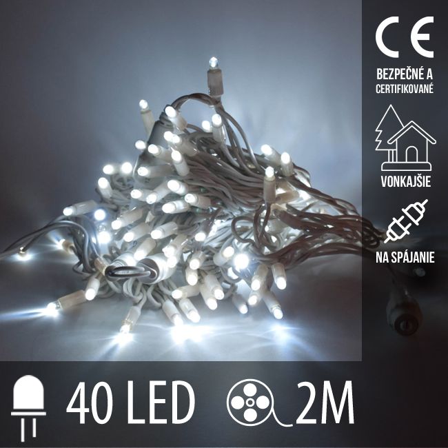 Vianočná LED svetelná reťaz vonkajšia na spájanie - 40LED - 2M Studená Biela