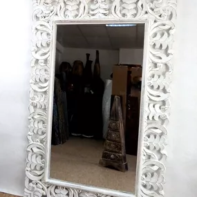 Zrkadlo DREAM biele, 120x80 cm, exotické drevo, ručná práca