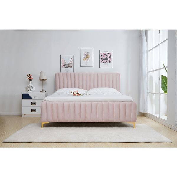 Čalúnená manželská posteľ s roštom Kaisa 160x200 cm - ružová / zlatá matná