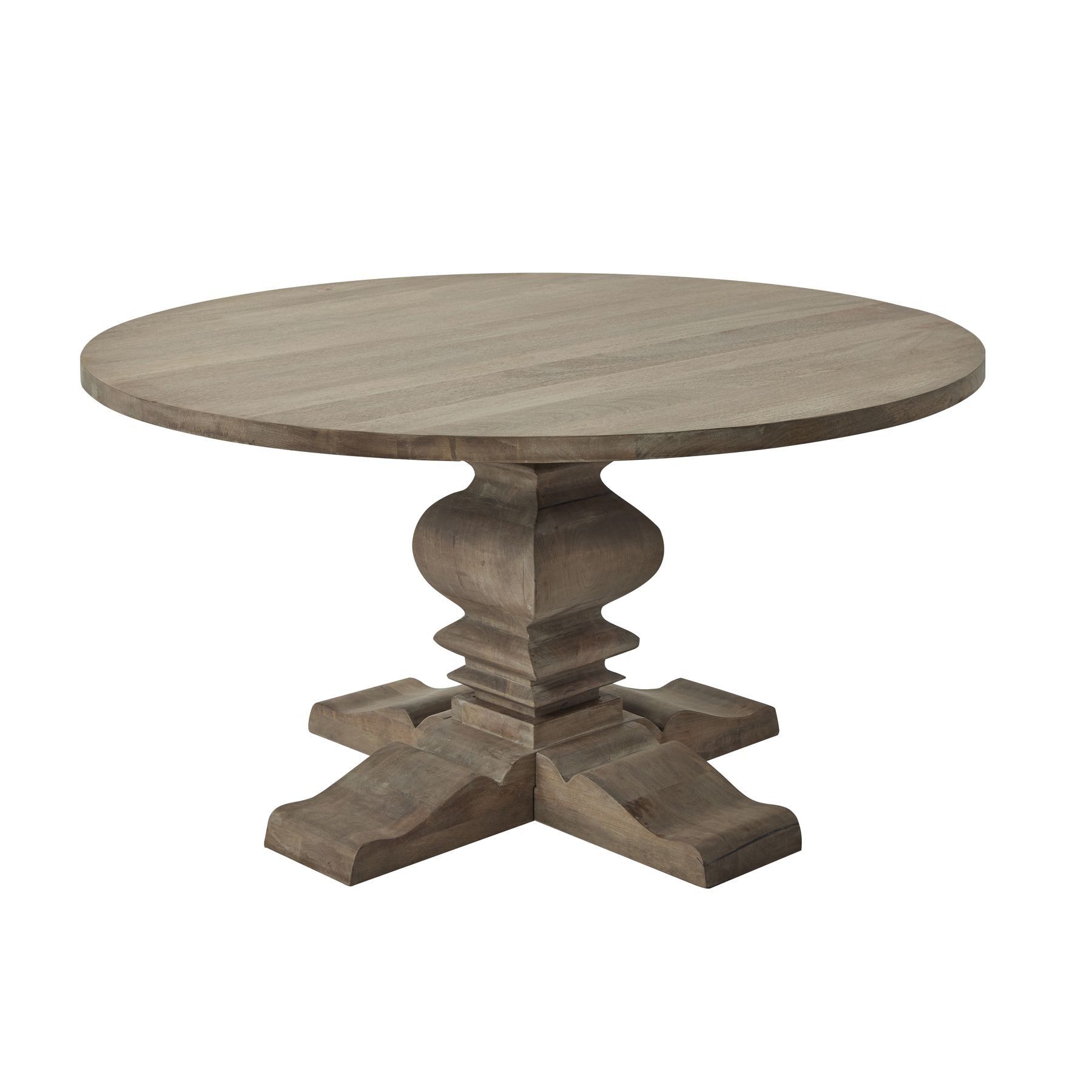 Estila Vidiecky okrúhly jedálenský stôl Fratemporain z masívneho dreva s hnedo-sivou matnou povrchovou úpravou 150cm