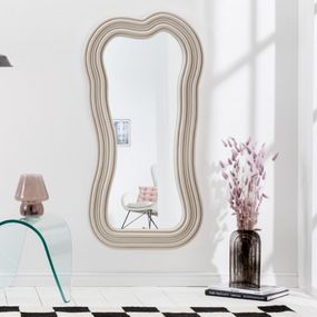 Estila Asymetrické dizajnové zrkadlo Swan s polyuretánovým rámom v svetlej béžovej farbe s kaskádovým efektom 100cm
