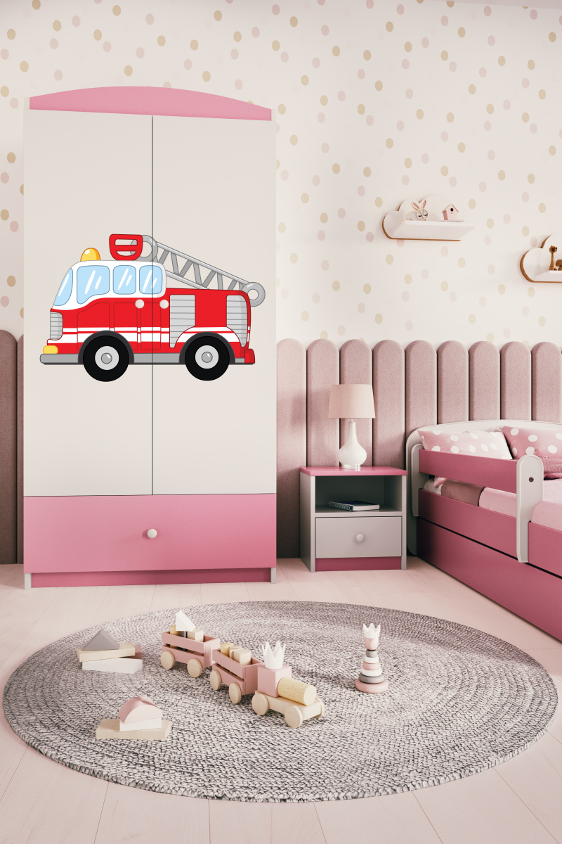 Dětská skříň Babydreams 90 cm hasičské auto růžová