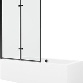 MEXEN/S - Cube obdĺžniková vaňa 180 x 80 cm s panelom + vaňová zástena 120 cm, čierna vzor 550518080X92120027070