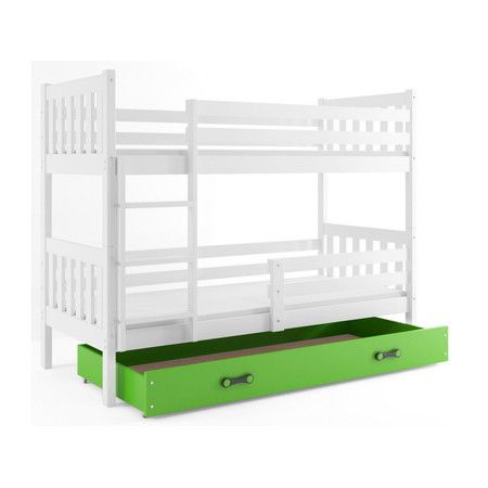 Detská poschodová posteľ CARINO s úložným priestorom 80x160 cm - biela Zelená