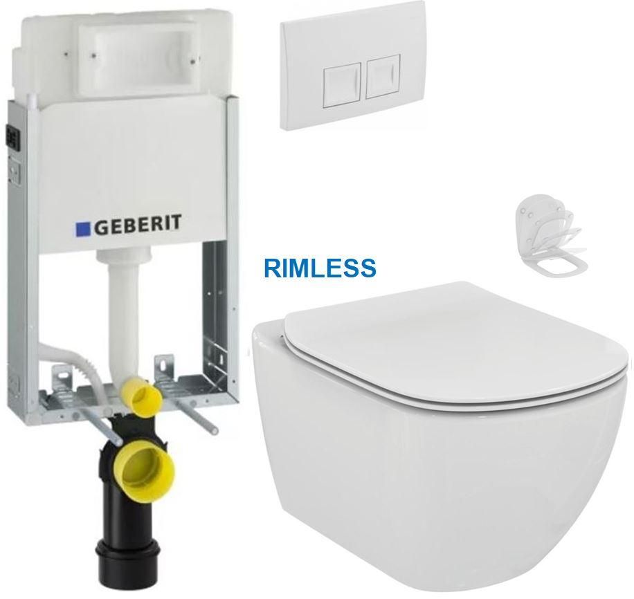 GEBERIT KOMBIFIXBasic vr. bieleho tlačidla DELTA 50 + WC Ideal Standard Tesi se sedlem RIMLESS 110.100.00.1 50BI TE2