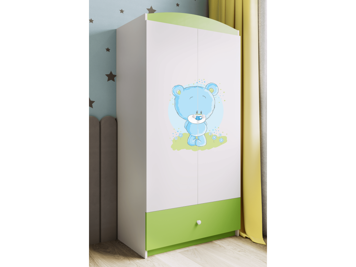 Dětská skříň Babydreams 90 cm medvídek zelená
