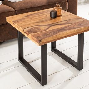 Estila Industriálny dizajnový konferenčný stolík Steele Craft z dreva sheesham štvorcového tvaru 60cm