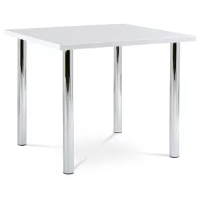 Autronic Jedálenský stôl 90x90cm, vysoký lesk biely, chróm AT-1913B WT