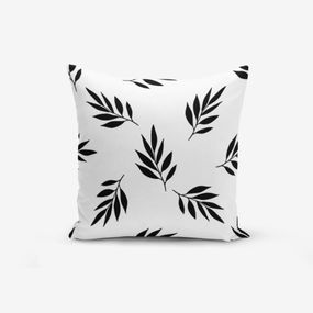 Čierno-biela obliečka na vankúš s prímesou bavlny Minimalist Cushion Covers Black White Leaf, 45 × 45 cm