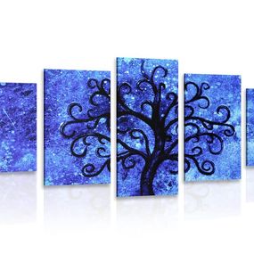 5-dielny obraz strom života na modrom pozadí