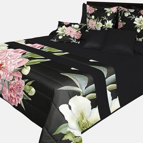 DomTextilu Prešívaný prehoz na posteľ v čiernej farbe s dokonalou potlačou kvetín Šírka: 170 cm | Dĺžka: 210 cm 65861-239527