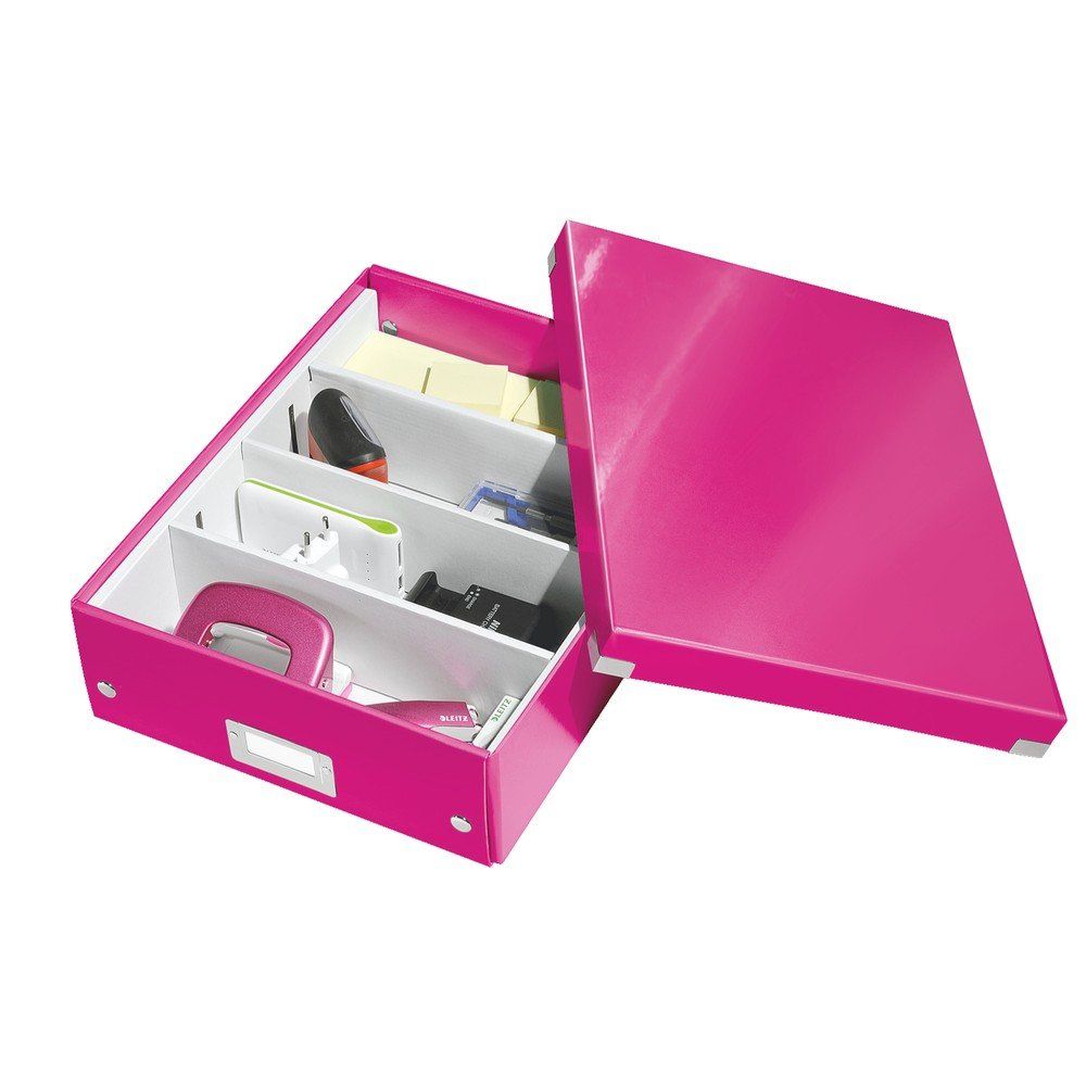 Ružový kartónový úložný box s vekom 28x37x10 cm Click&Store – Leitz