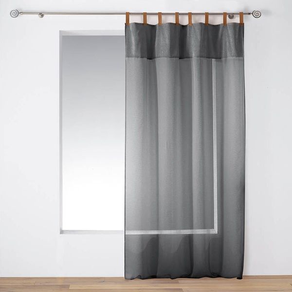 Štýlová sivá záclona s koženým zavesením 140x240 cm