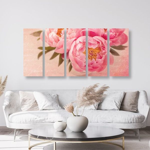 5-dielny obraz ružová pivonka - 100x50