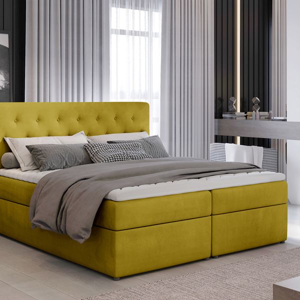 Čalúnená manželská posteľ s úložným priestorom Liborn 160 - zlatá