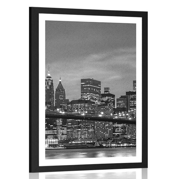 Plagát s paspartou čiernobiely most v Brooklyne - 20x30 white
