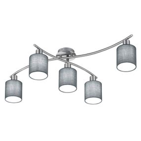 Trio Lighting Stropné svietidlo Garda – 5-pl. sivé tienidlá, Obývacia izba / jedáleň, kov, textil, E14, 25W, P: 75 cm, L: 44.2 cm, K: 22cm