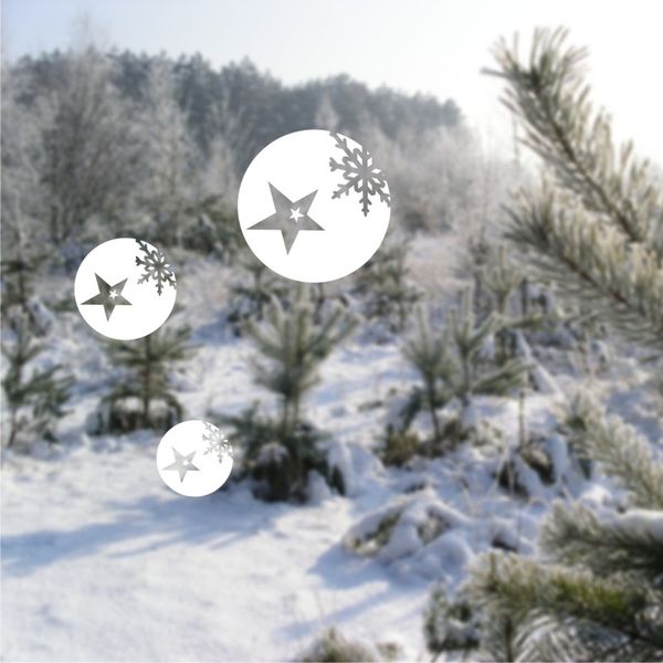 Pieris design Guľe so snehovou vločkou a hviezdou - nálepky na okno béžová