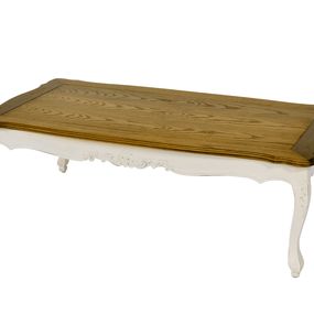 Estila Drevený provensálsky obdĺžnikový konferenčný stolík Preciosa v krémovo bielom masívnom vyhotovení s hnedou vrchnou doskou 130cm