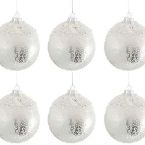 Sada bielo strieborných vianočných gulí (6ks) - 29,9 * 20,5 * 9,5 cm