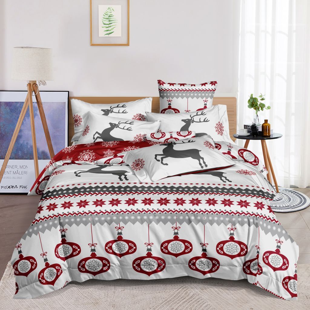 DomTextilu Nádherné bielo červené posteľné obliečky na Vianoce s motívom sobov 3 časti: 1ks 200x220 + 2ks 70 cmx80 Biela 180x220 cm 47807-220122