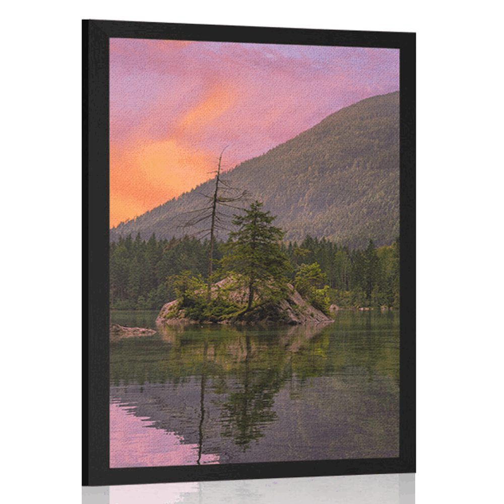 Plagát západ slnka nad horskou krajinou - 40x60 black