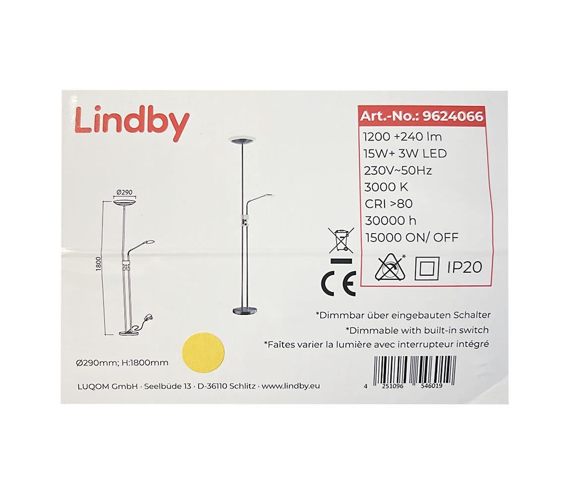 Lindby - LED Stmievateľná stojacia lampa JONNE 1xLED/15W/230V + 1xLED/3W/230V