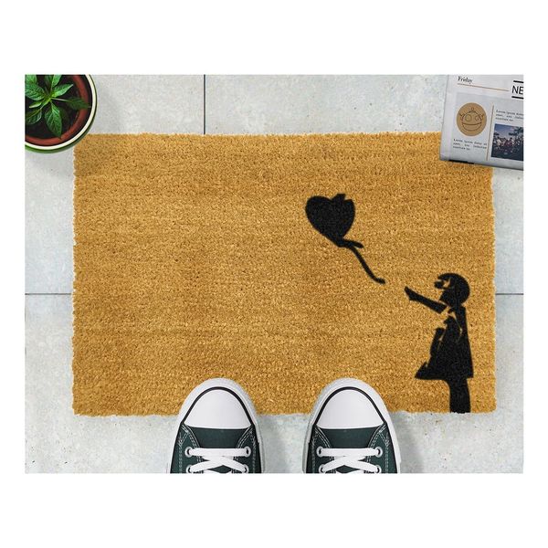 Rohožka z prírodného kokosového vlákna Artsy Doormats Girl with a Balloon Graffiti, 40 x 60 cm