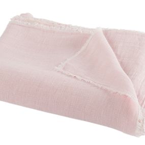 Ružový ľanový prehoz s třásňovitým lemom - 150 * 0,5 * 200 cm