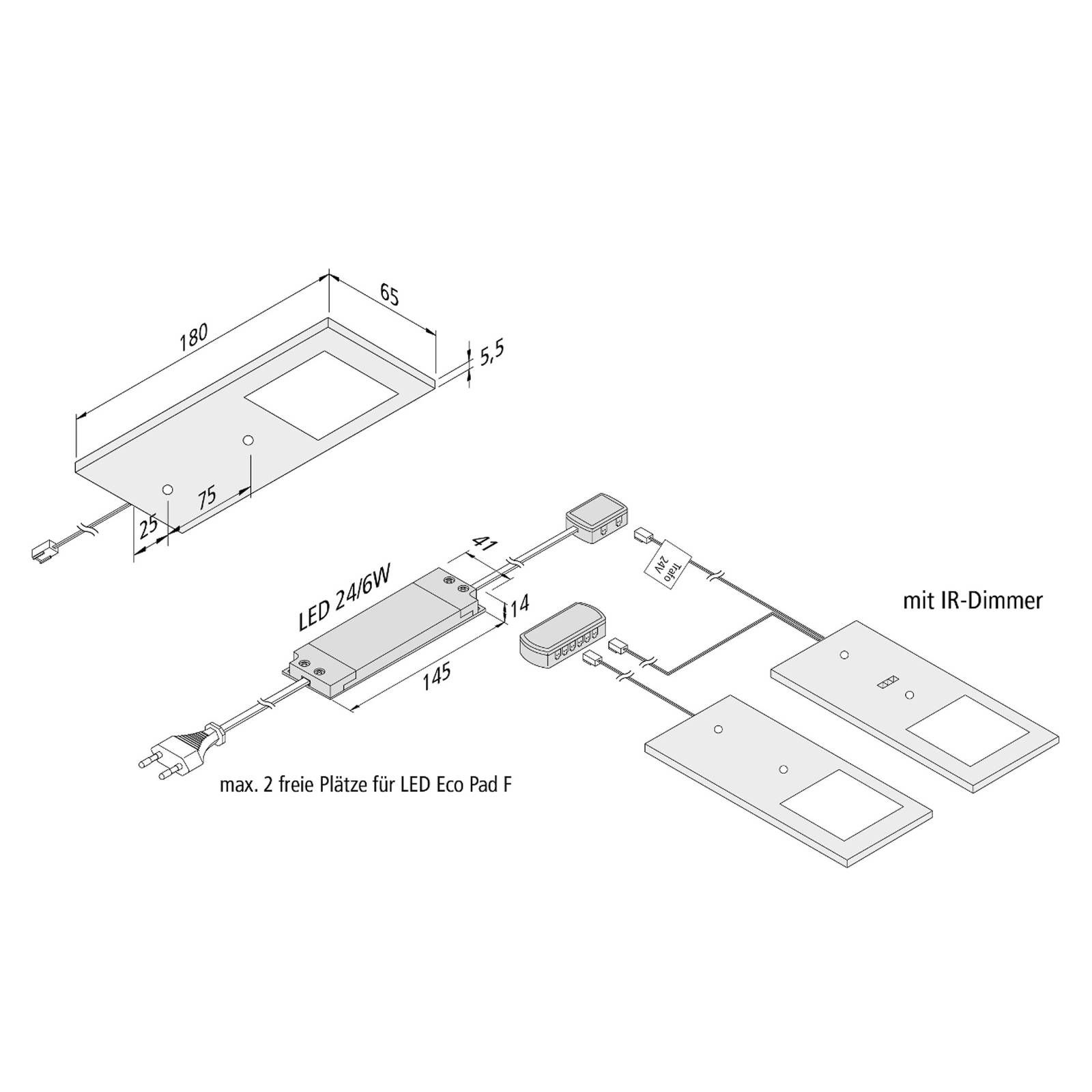 Hera Podhľadové LED svietidlo Eco-Pad F 2x 3000K čierna, Kuchyňa, hliník, plast, 3W, Energialuokka: F, P: 18 cm, L: 6.5 cm, K: 0.55cm