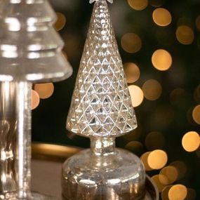 Strieborný svietiaci sklenený vianočný stromček Led S - Ø 8*23 cm