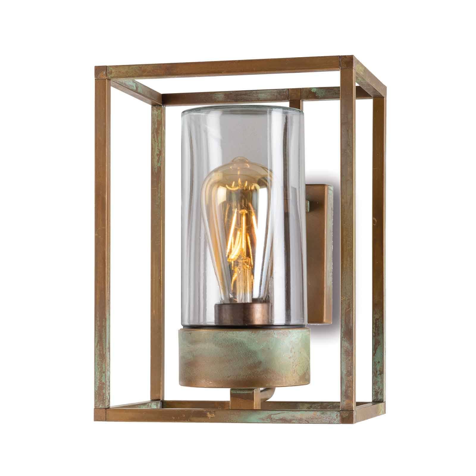 Moretti Luce Vonkajšie nástenné svetlo Cubic³ 3363 mosadz/číra, mosadz, sklo, E27, 52W, L: 20 cm, K: 27cm