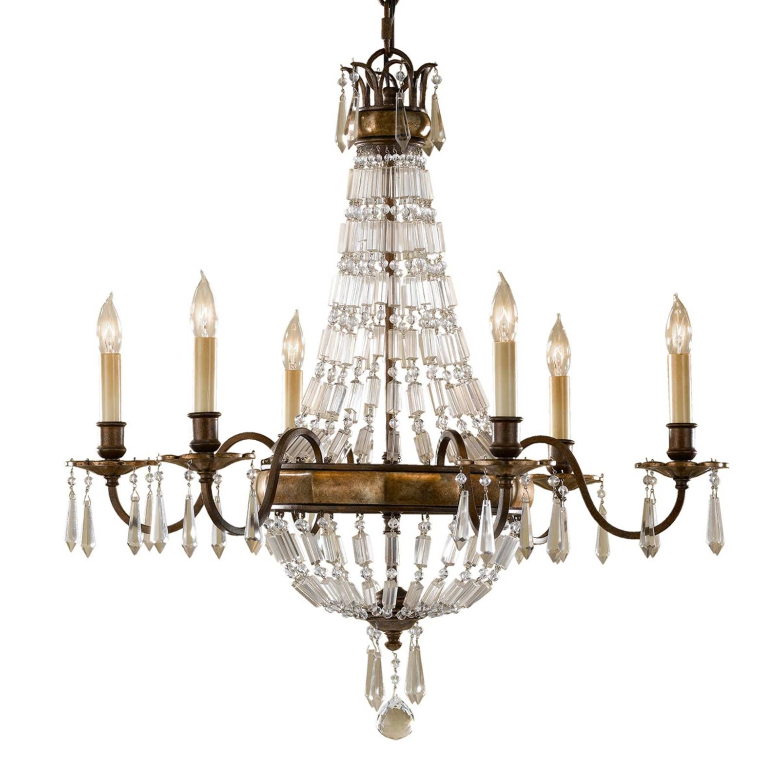 FEISS Bellini – visiaci luster s antickým efektom, Obývacia izba / jedáleň, kov, krištáľ, E14, 60W, K: 68.6cm