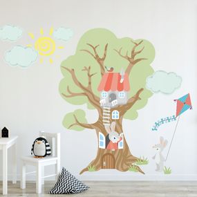 DomTextilu Moderná detská nálepka stenu zajačia rodinka zo stromu 100 x 200 cm 46627  