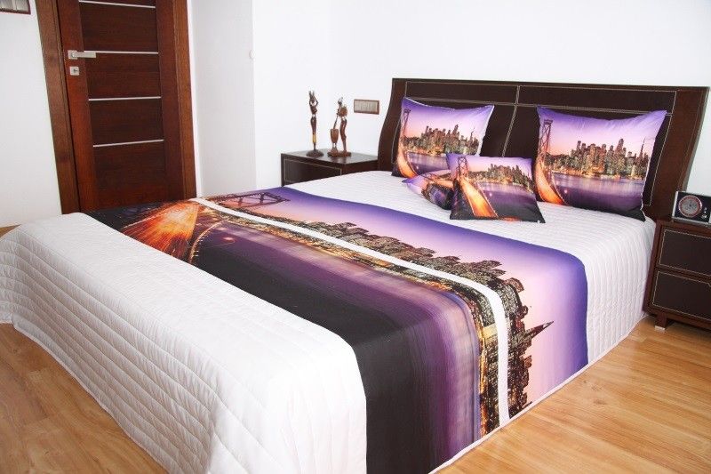DomTextilu Prehoz na posteľ bielej farby s motívom mesta San Francisco Šírka: 220 cm | Dĺžka: 240 cm 2947-103349