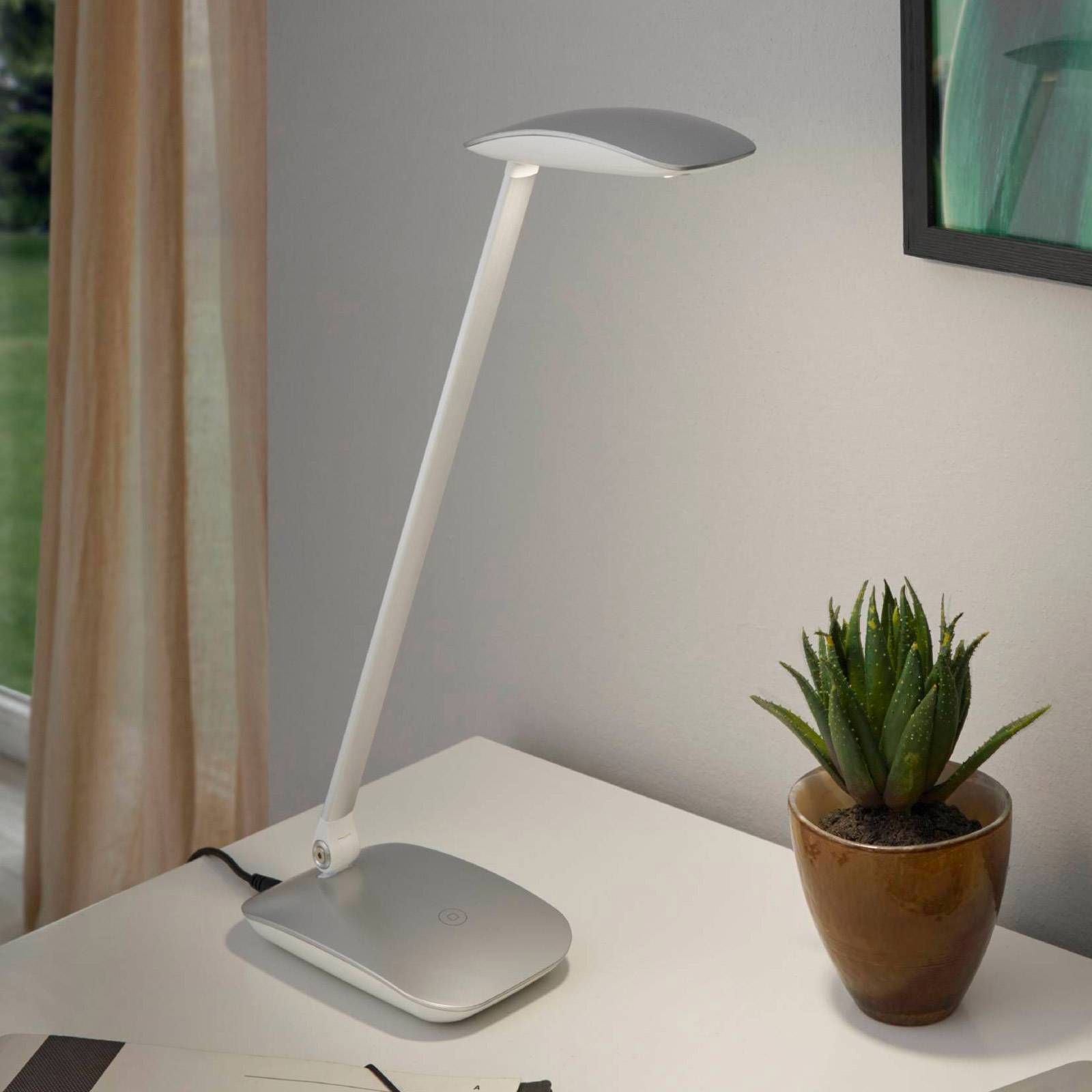 EGLO LED lampa na písací stôl Cajero stmievač striebro, Pracovňa / Kancelária, oceľ, plast, 5W, P: 15 cm, L: 10 cm, K: 50cm