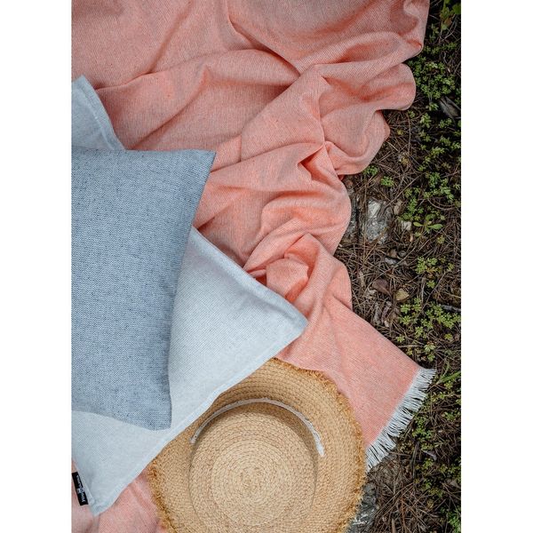 Oranžový pléd s podielom bavlny Euromant Summer Linen, 140 x 180 cm