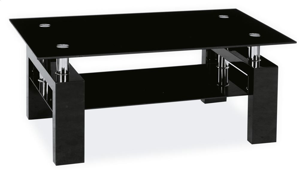 Sklenený konferenčný stolík Lisa II - čierny lesk / chróm / čierne sklo
