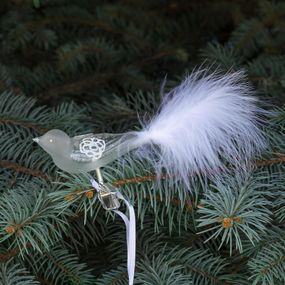 GLASSOR Sklenený vtáčik na štipci Rose White