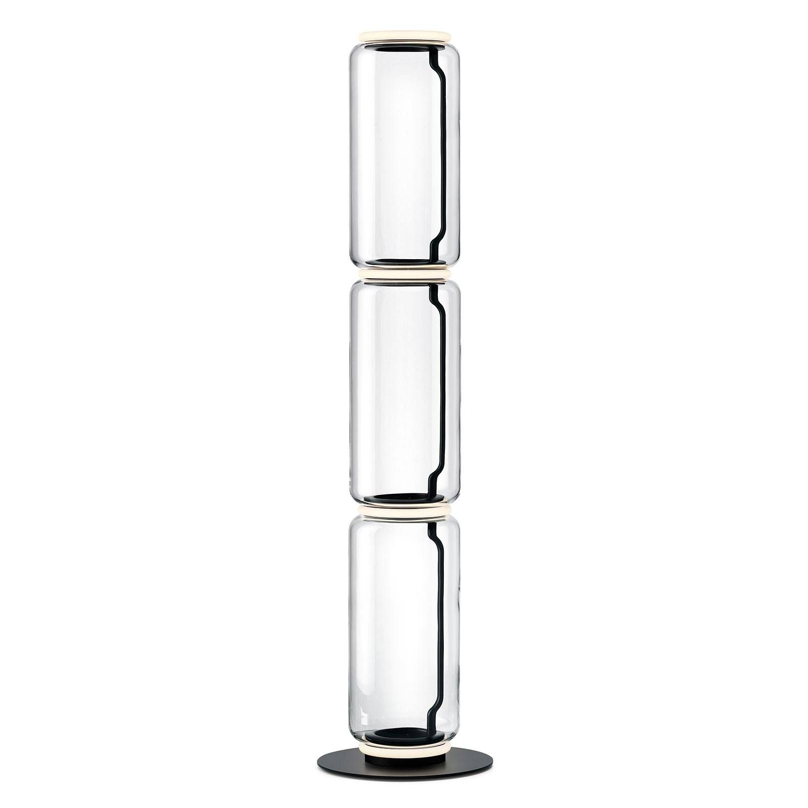 FLOS Noctambule 3 High Cylinders, small base, Obývacia izba / jedáleň, sklo, hliník, 36W, K: 164cm