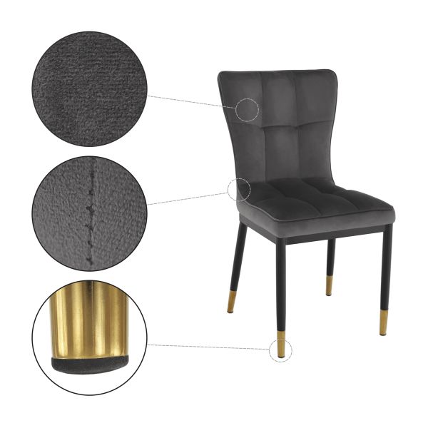 Jedálenská stolička Epona - tmavosivá (Velvet) / čierna / zlatá