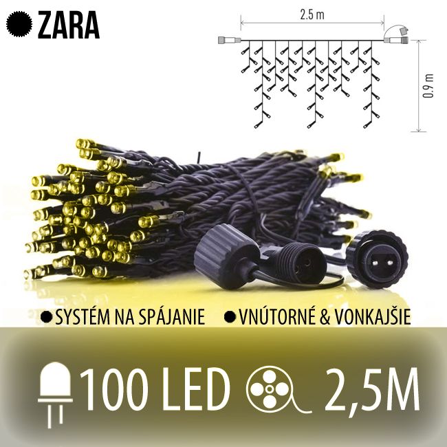 ZARA spojovateľná LED svetelná záclona vonkajšia - 100LED - 2,5M Teplá biela