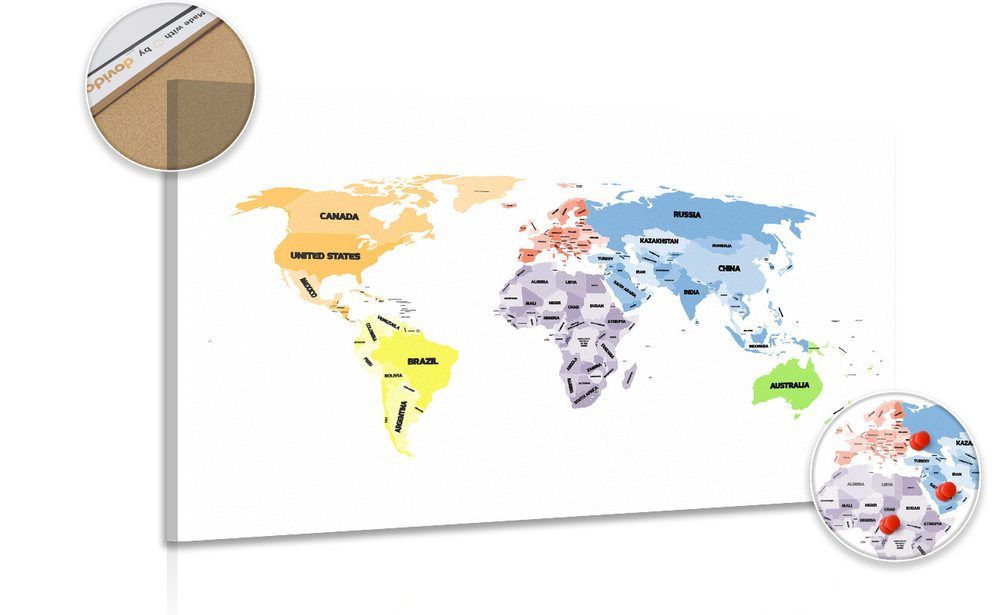 Obraz na korku originálna mapa sveta - 90x60  transparent