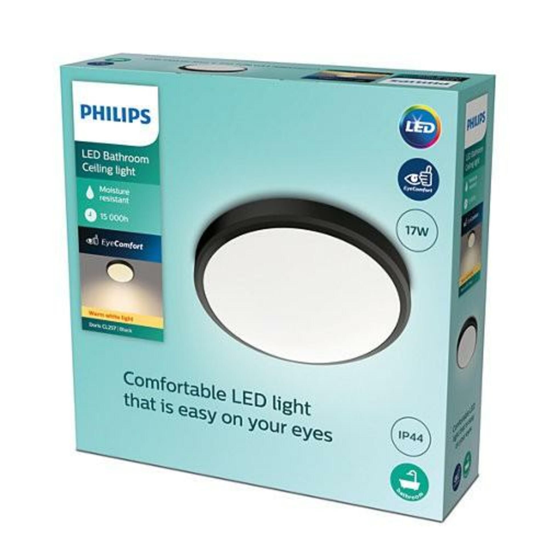 LED Koupelnové stropní svítidlo Philips Doris CL257 8719514326606 17W 1500lm 2700K IP44 31,3cm černé