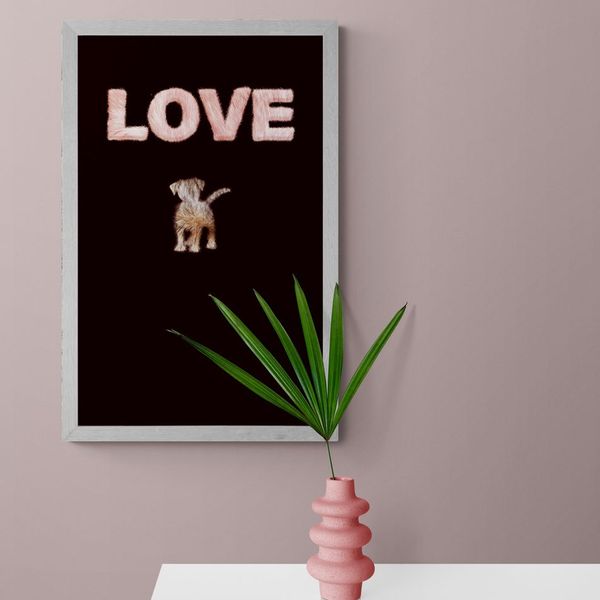 Plagát psík s nápisom Love - 40x60 silver