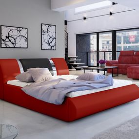 Čalúnená manželská posteľ s roštom Folino 140 - červená / čierna