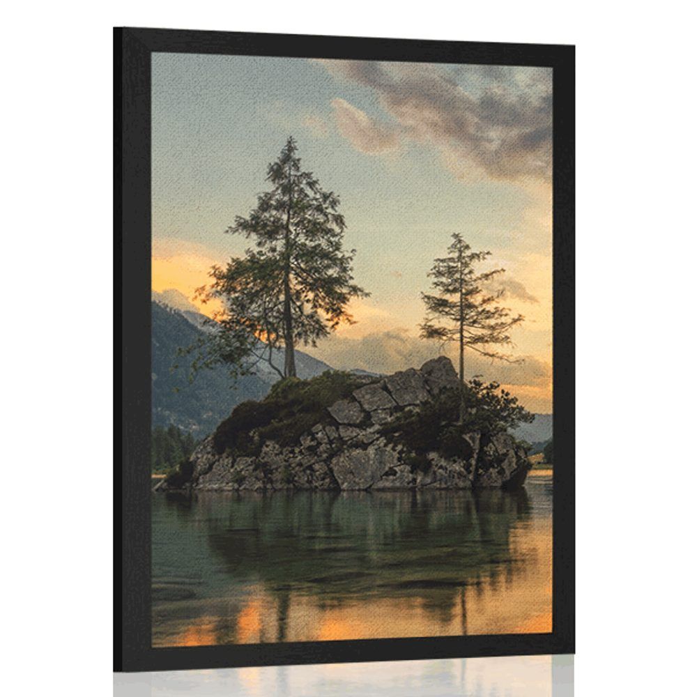 Plagát horská krajina pri jazere - 60x90 black