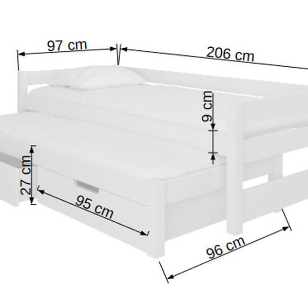 Detská posteľ s prístelkou Filis 90x200 cm - biela / sivá