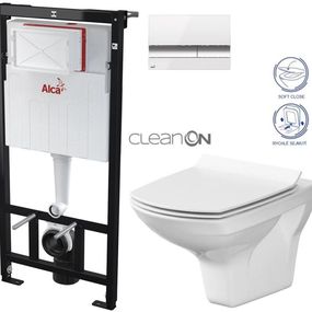 ALCADRAIN Sádromodul - predstenový inštalačný systém s bielym / chróm tlačidlom M1720-1 + WC CERSANIT CLEANON CARINA + SEDADLO AM101/1120 M1720-1 CA3